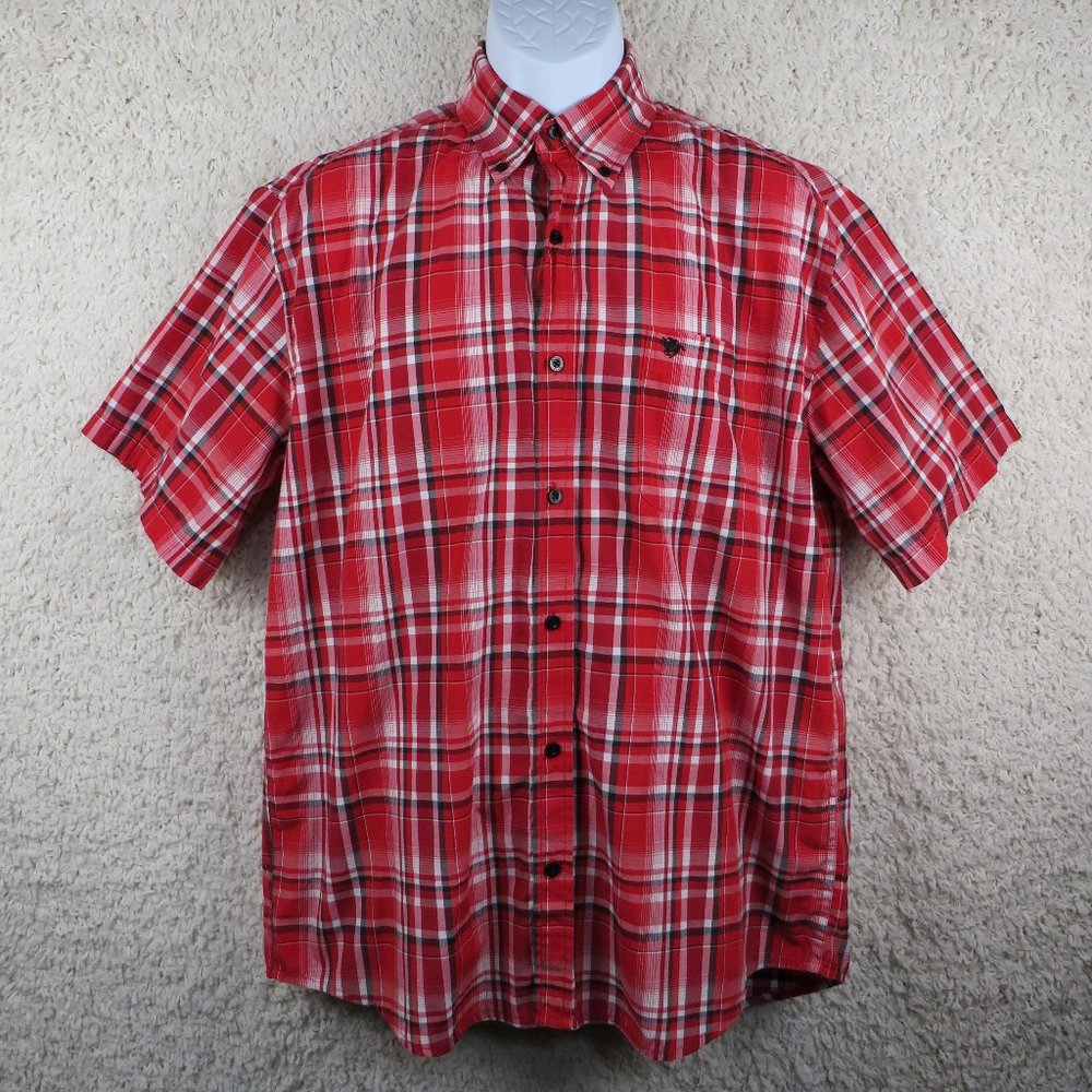 Kings Club* Men's Short Sleeve Button Down Curved Hem Chest Pocket Shirt~ Medium